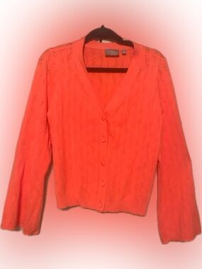Cyrus Coral Knit Button Bell Sleeve Cardigan sweater size large NWOT